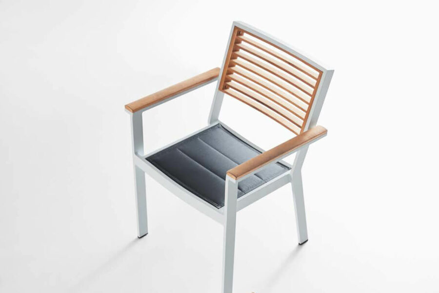 York zestaw mebli ogrodowych biały krzesło ogrodowe aluminium teak textilene Higold meble ogrodowe aluminium