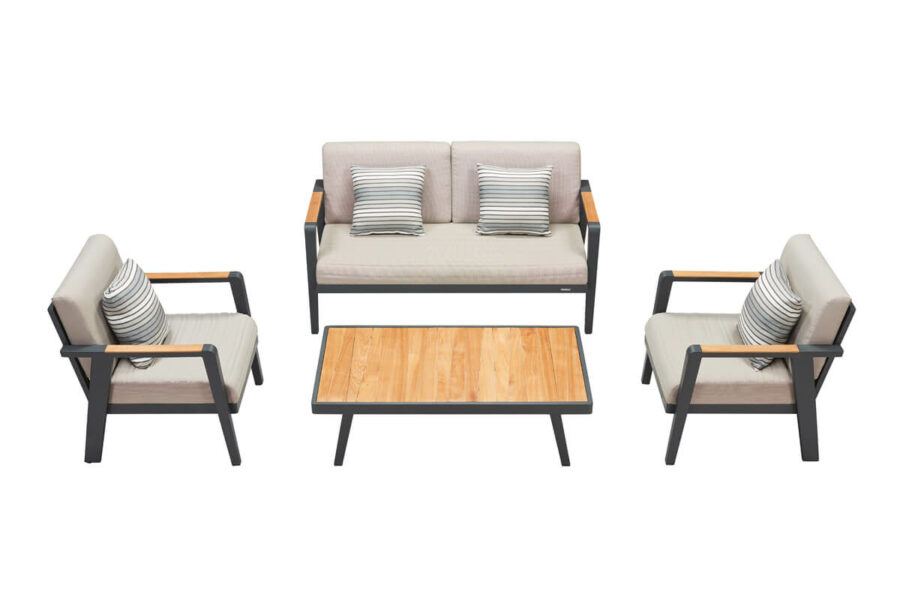 Emoti ekskluzywny zestaw wypoczynkowy podwójna sofa fotel stolik Higold meble ogrodowe aluminium