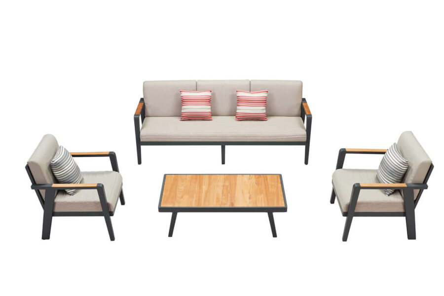 Emoti ekskluzywny zestaw wypoczynkowy potrójna sofa fotel stolik Higold meble ogrodowe aluminium
