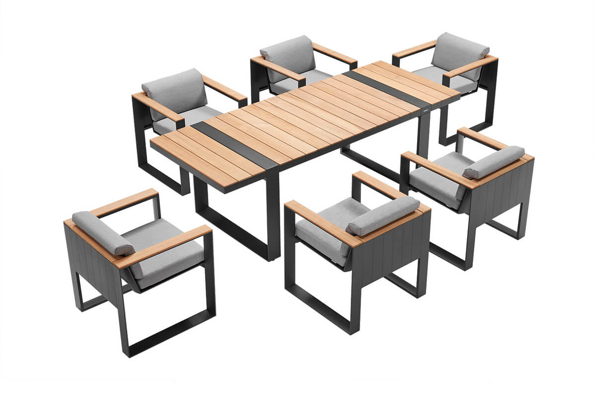 Cambusa meble ogrodowe zestaw stołowy 6 osobowy stół krzesła ogrodowe aluminium Higold meble ogrodowe