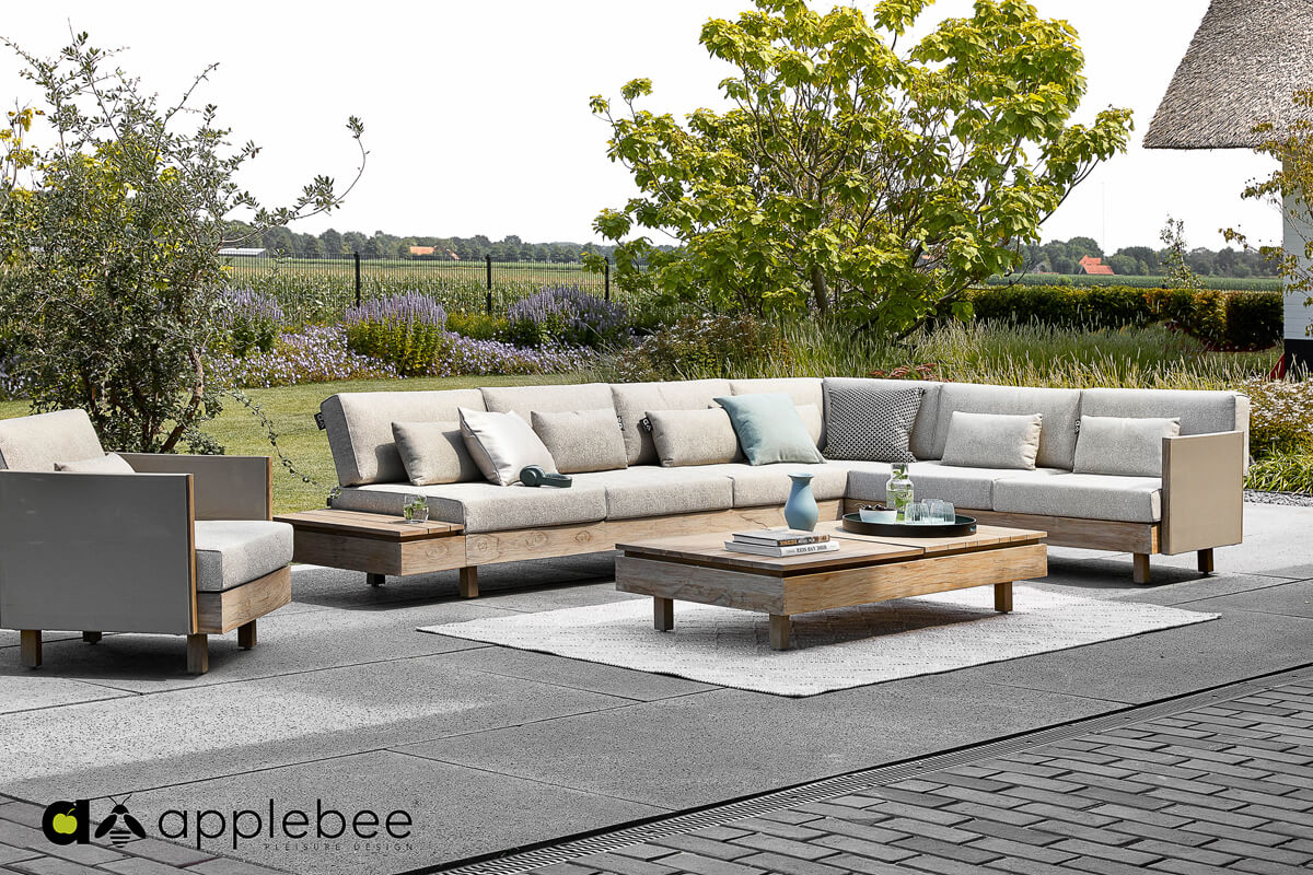 Moduł X Coastal meble ogrodowe tekowe zestaw narożny modułowy Apple Bee drewniane meble ogrodowe