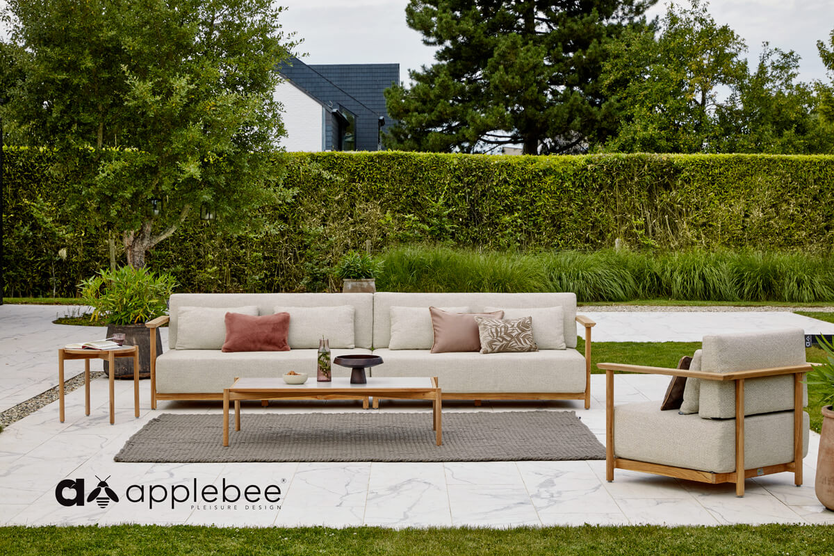 St Lucia Teak zestaw ogrodowy drewno tekowe sofy ogrodowe fotel ogrodowy Apple Bee luksusowe meble ogrodowe