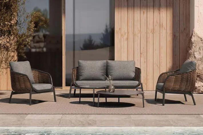 Noci meble ogrodowe zestaw wypoczynkowy technorattan sofa ogrodowa 2 osobowa fotel stoliki luksusowe meble ogrodowe Twojasiesta