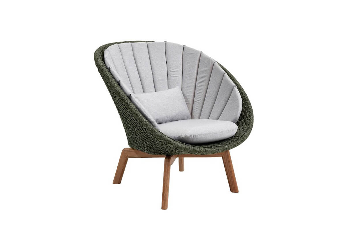 Peacock fotel ogrodowy Soft Rope – fotel ciemnozielony z poduszką jasnoszarą Natte Light grey Cane-line