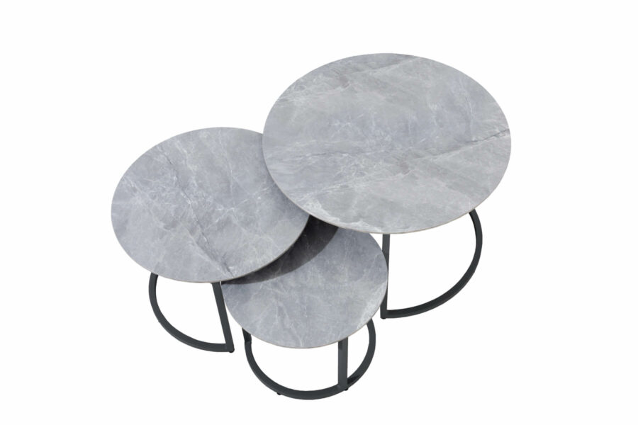 Ferrara Marble komplet stolików ogrodowych okrągłych aluminium szkło ceramiczne Twojasiesta meble ogrodowe premium