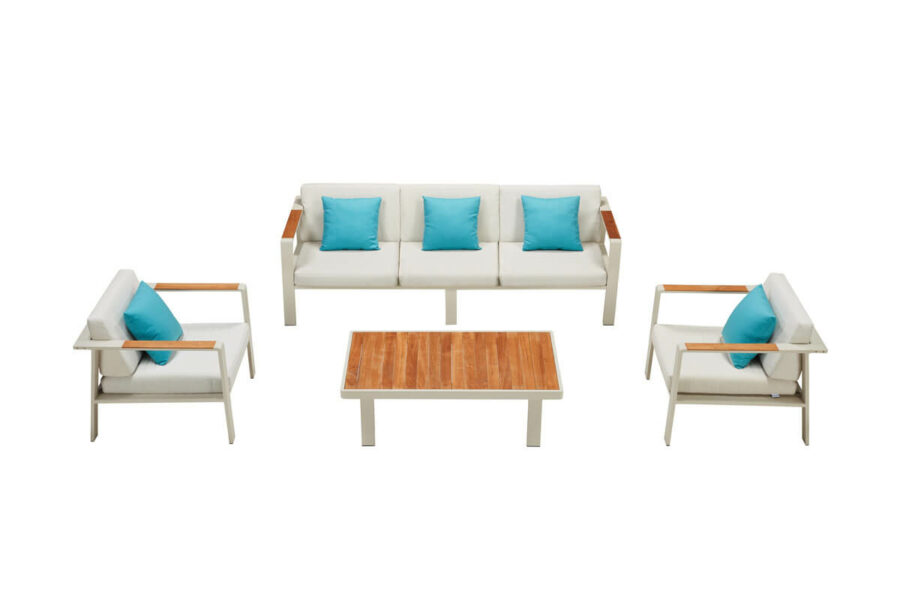 Nofi zestaw ogrodowy meble aluminiowe sofa 3 osobowa zestaw ogrodowy dla 5 osób Higold meble ogrodowe aluminium