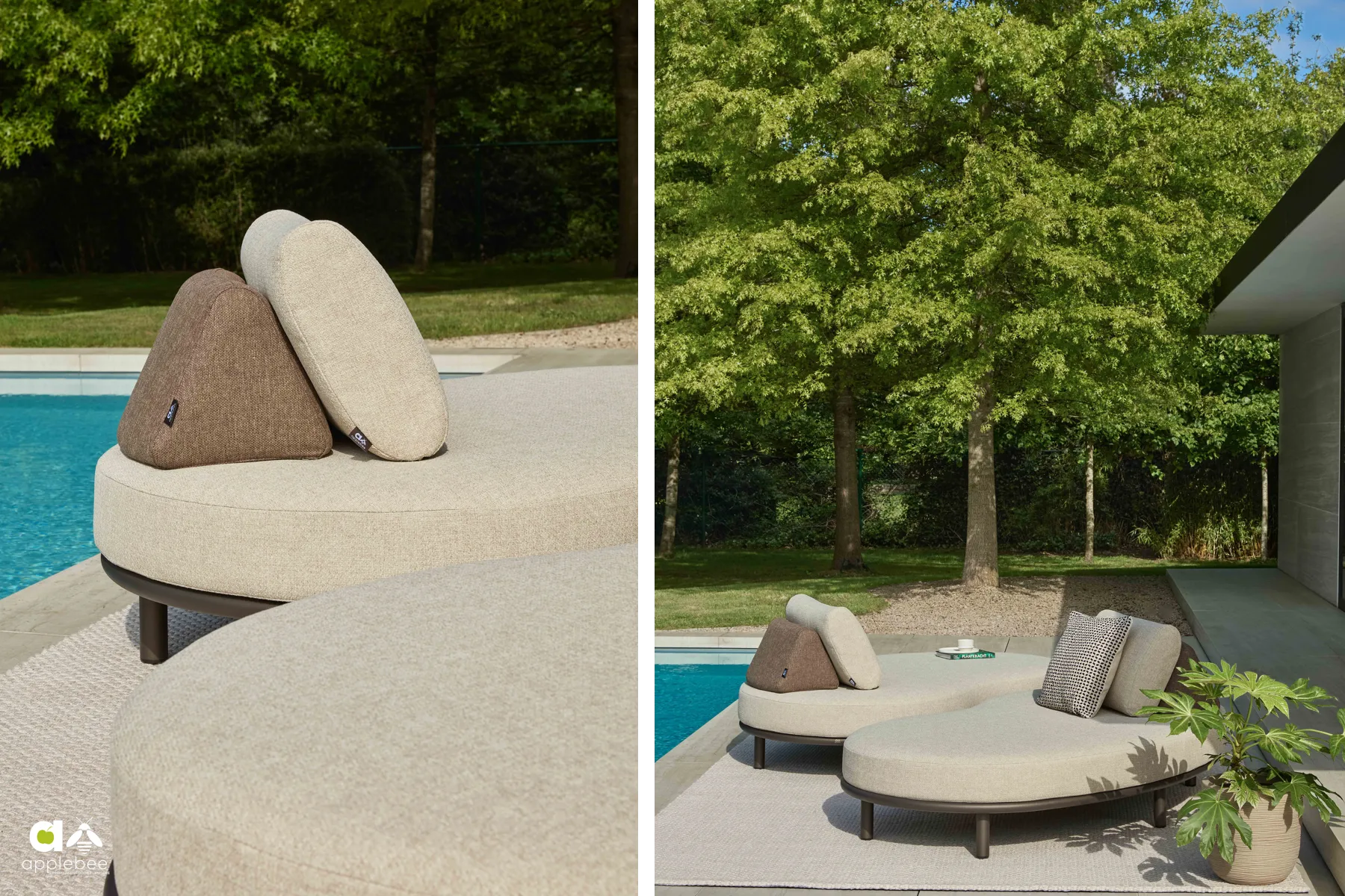 Moon Island Bronze układ dwóch sof ogrodowych - tapicerka Bee West kolor 'Cotton flower' | Apple Bee Moon Island Bronze zestaw wypoczynkowy na taras tapicerka BEE WETT aluminiowa konstrukcja Apple Bee