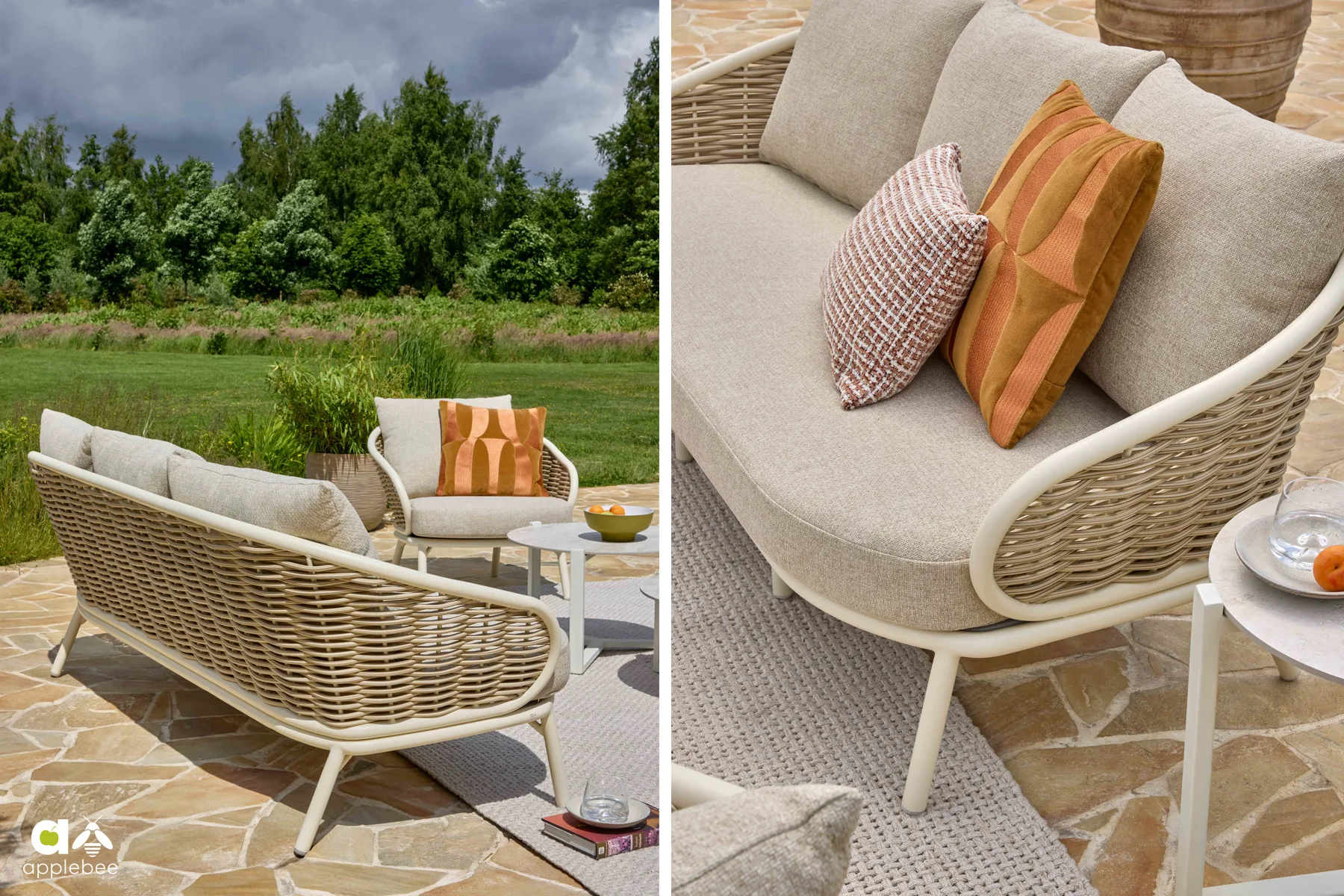 Sofa ogrodowa potrójna Pine Key Oyster | Apple Bee Pine Key Oyster komplet ogrodowy zestaw wypoczynkowy sofa na taras technorattan ekskluzywne meble ogrodowe Apple Bee