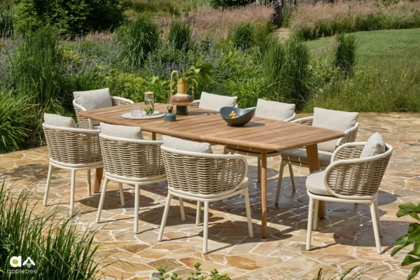 Pine Key Oyster meble ogrodowe stół i 8 krzeseł ekskluzywne meble na taras Apple Bee