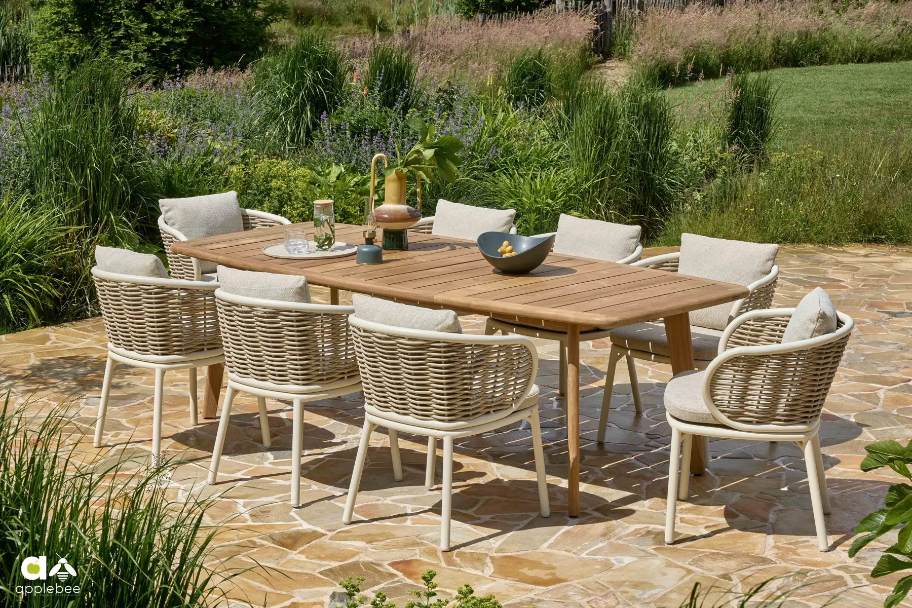 Pine Key Oyster meble ogrodowe stół i krzesła 8 osób | Apple Bee Pine Key Oyster meble ogrodowe stół i 8 krzeseł ekskluzywne meble na taras Apple Bee