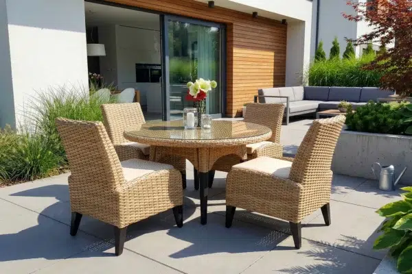 Houston meble ogrodowe technorattan zestaw stołowy 4 osoby stół ogrodowy okrągły krzesła ogrodowe Twoja Siesta