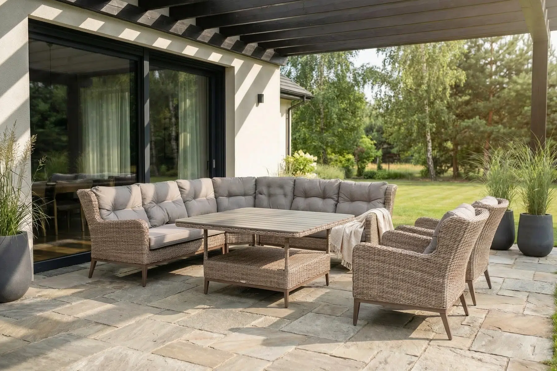 Castello meble ogrodowe technorattanowe zestaw z wysokim stołem | Twoja Siesta Castello meble ogrodowe technorattan zestaw wypoczynkowy narożnik ogrodowy technorattanowy Twoja Siesta