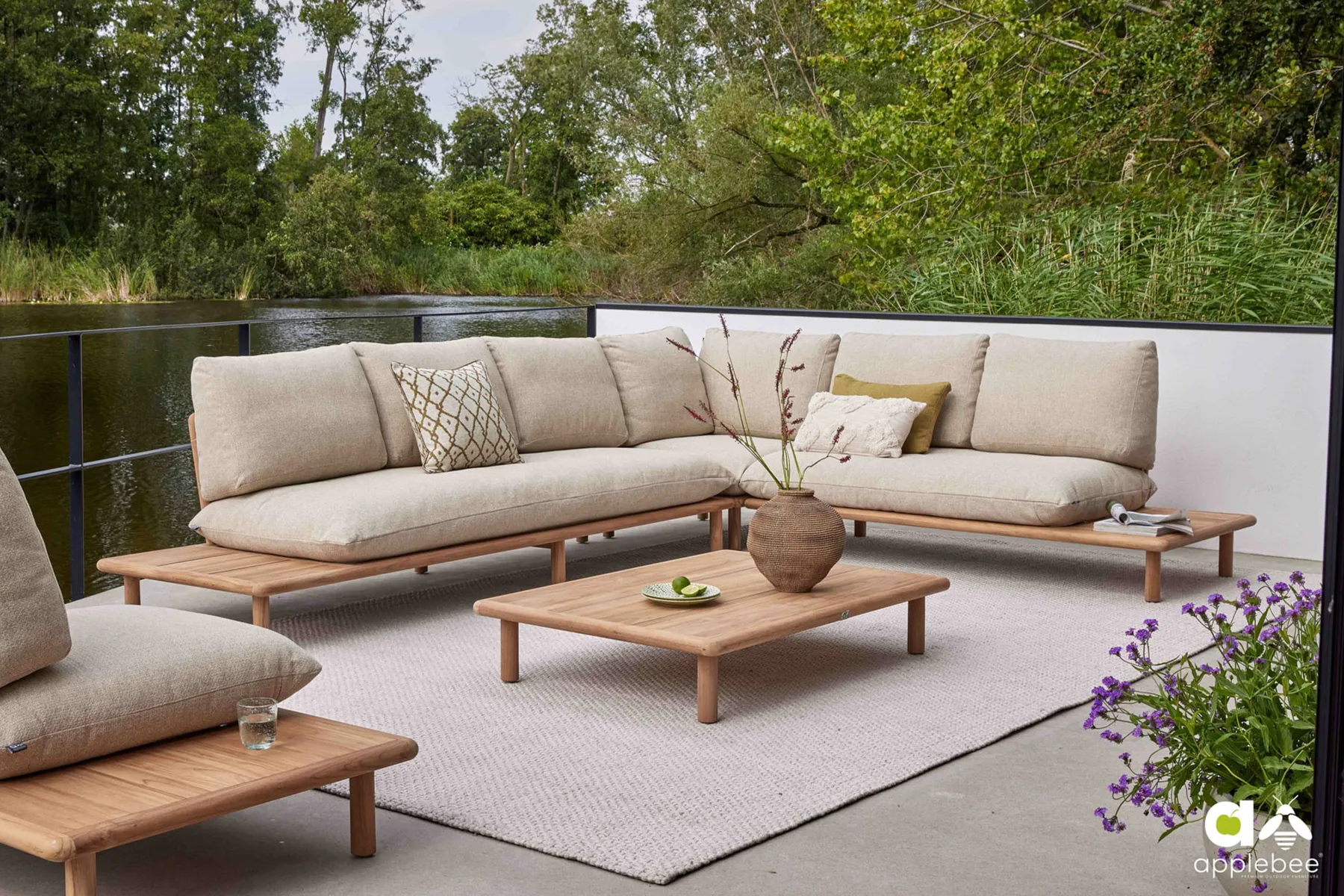 Cross dywan zewnętrzny prostokątny kolor perłowy oyster meble drewniane tekowe Sling Cotton Flower Apple Bee