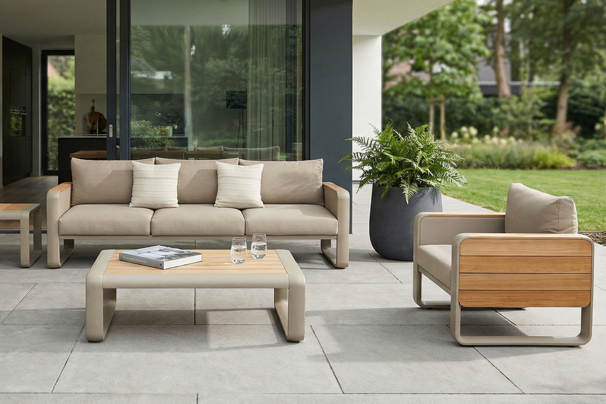 Nottingham luksusowy zestaw wypoczynkowy | Higold ekskluzywne meble ogrodowe z technorattanu aluminium drewna zestawy ogrodowe wypoczynkowe Nottingham Higold luksusowe meble ogrodowe