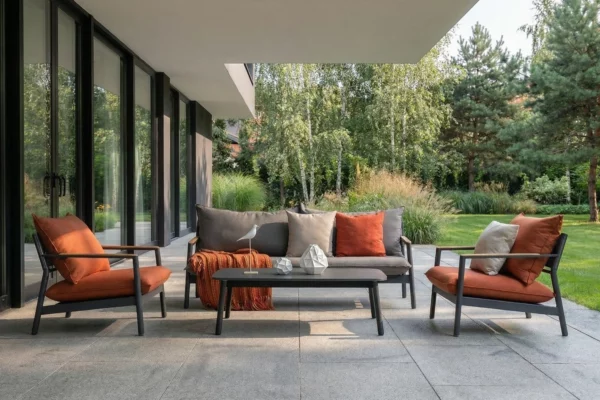 Milan komplet mebli ogrodowych wypoczynkowych sofa fotele ogrodowe pomarańczowe Twoja Siesta meble ogrodowe aluminiowe