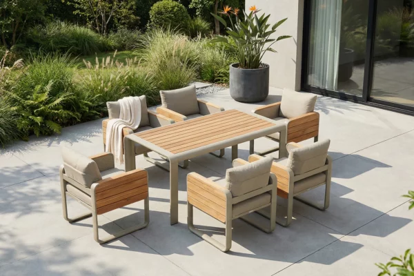 Nottingham stół ogrodowy z krzesłami 6 osobowy zestaw ogrodowy aluminiowy ekskluzywne meble ogrodowe Higold