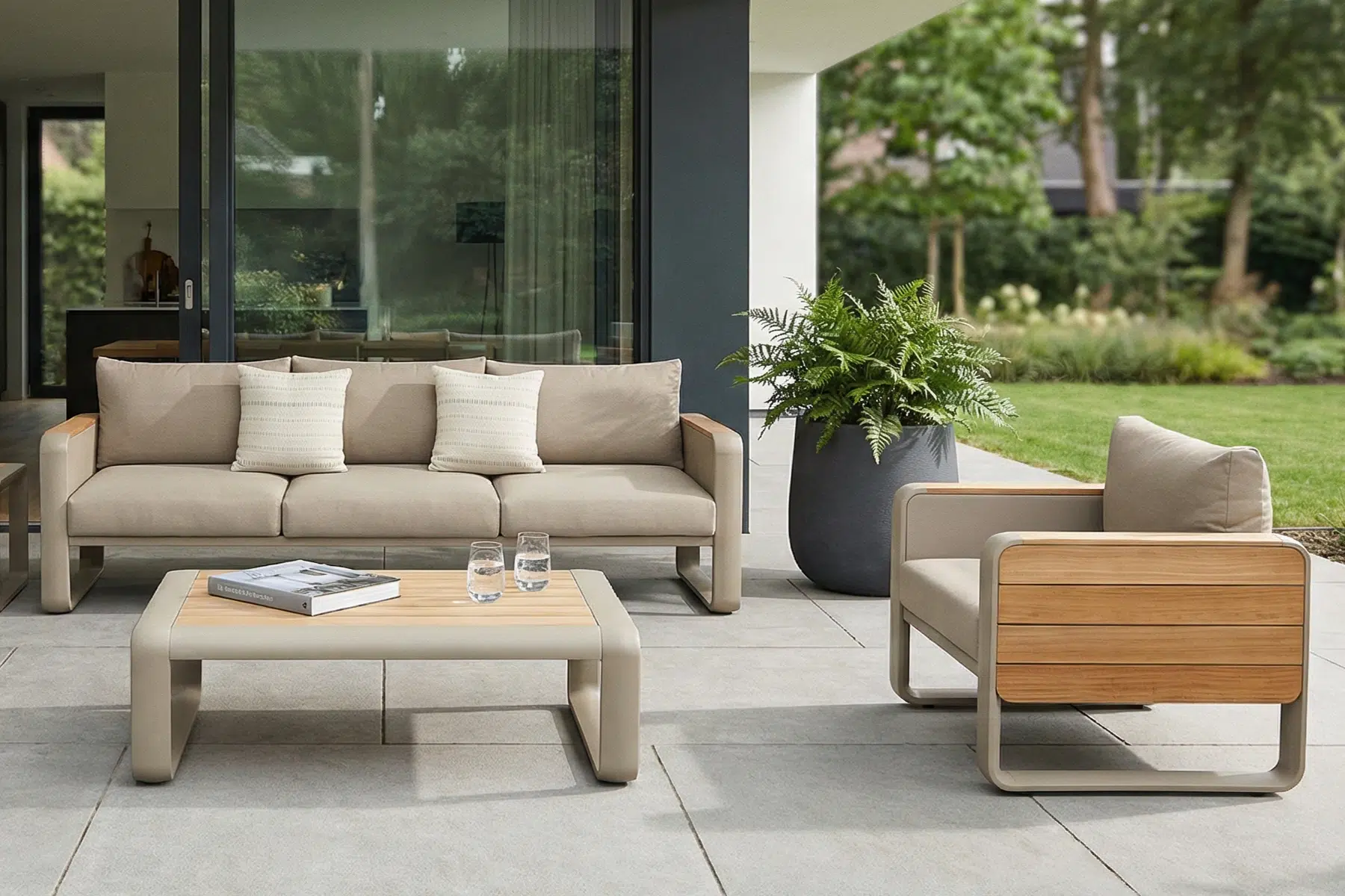 Nottingham zestaw ogrodowy wypoczynkowy Higold dla 5 osób sofa ogrodowa wygodny fotel ogrodowy