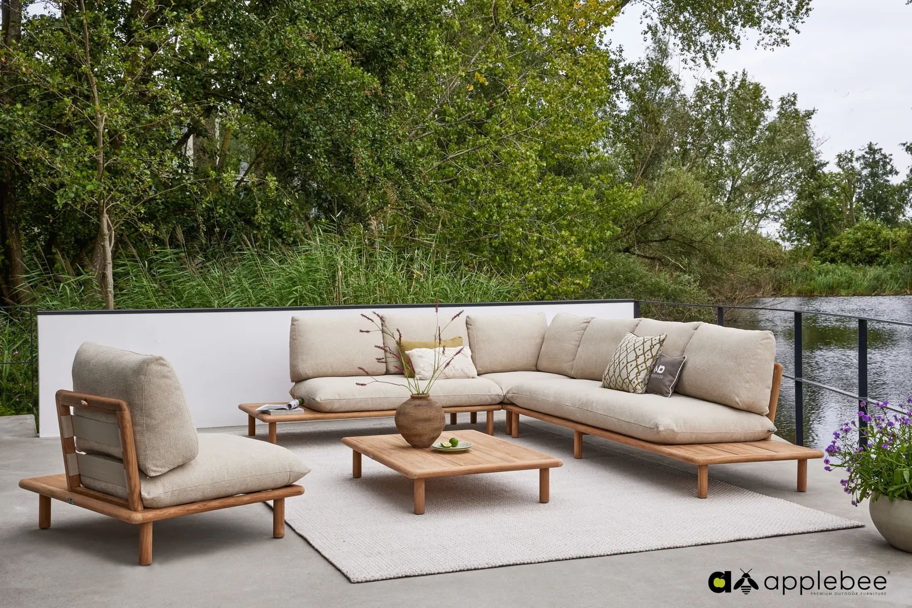 Sling Cotton Flower modułowy narożnik ogrodowy lewy meble ogrodowe drewniane Apple Bee