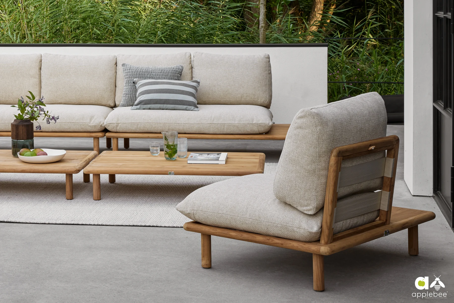 Sling Cotton Flower modułowy narożnik ogrodowy luksusowe meble ogrodowe teakowe Apple Bee