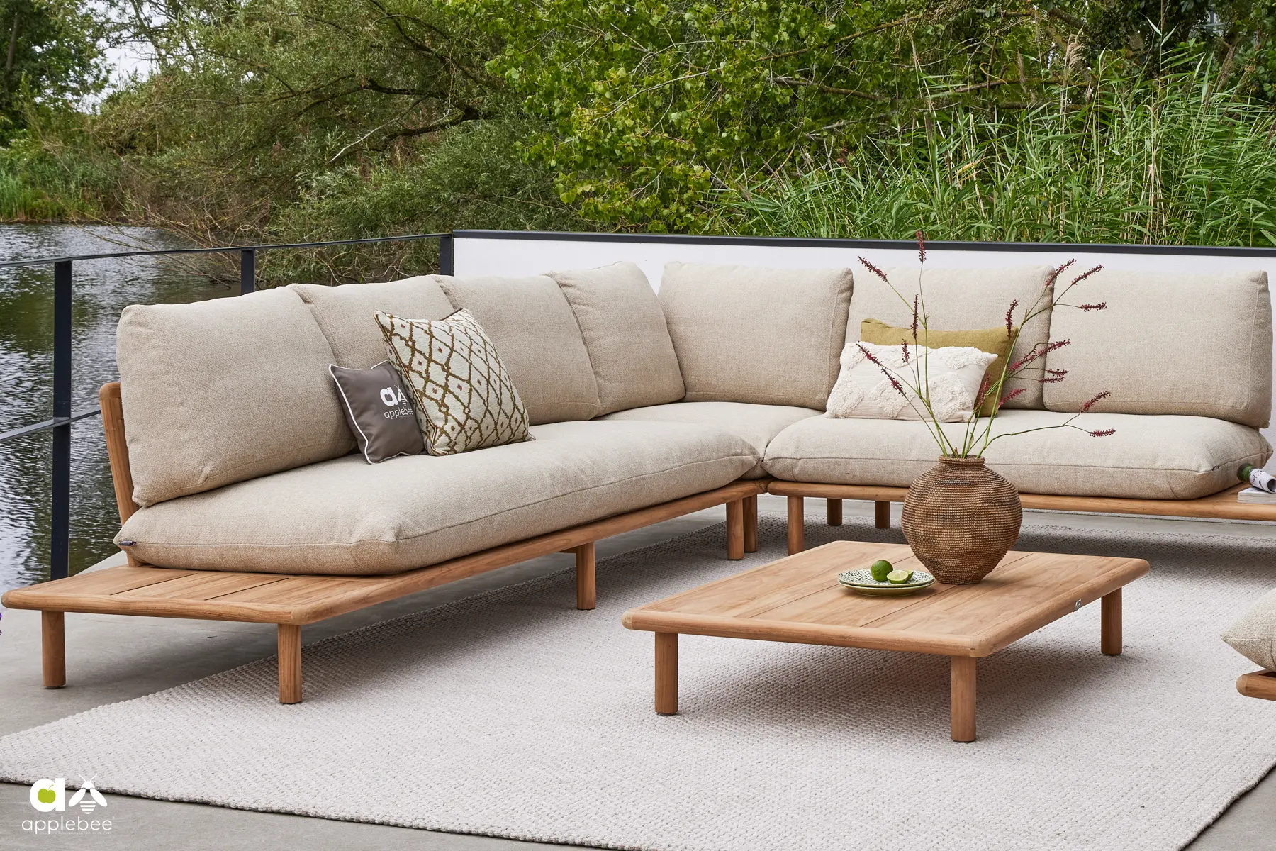 Sling Cotton Flower modułowy narożnik ogrodowy prawy meble ogrodowe tekowe Apple Bee