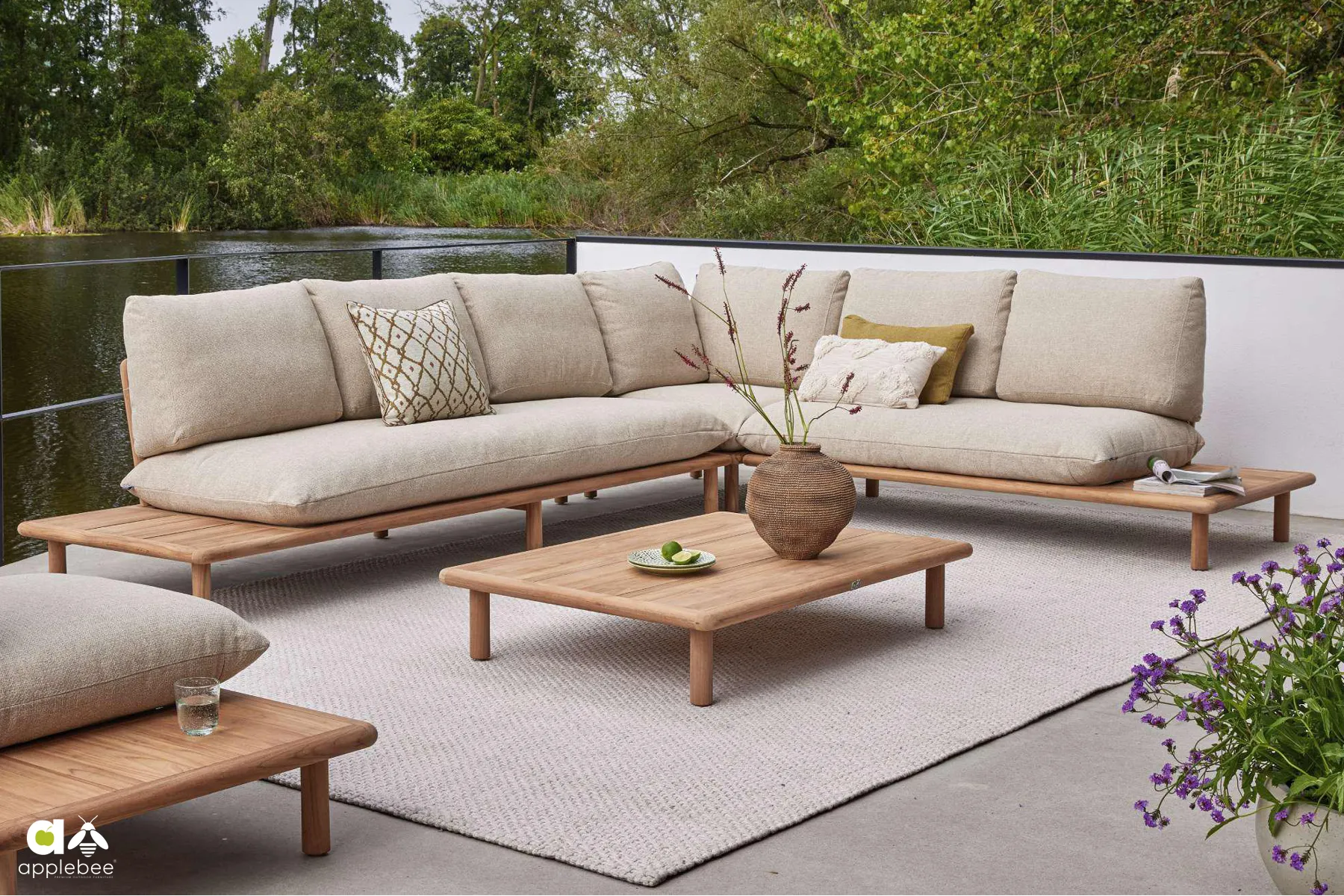 Sling Cotton Flower modułowy narożnik ogrodowy tekowy meble ogrodowe drewniane Apple Bee