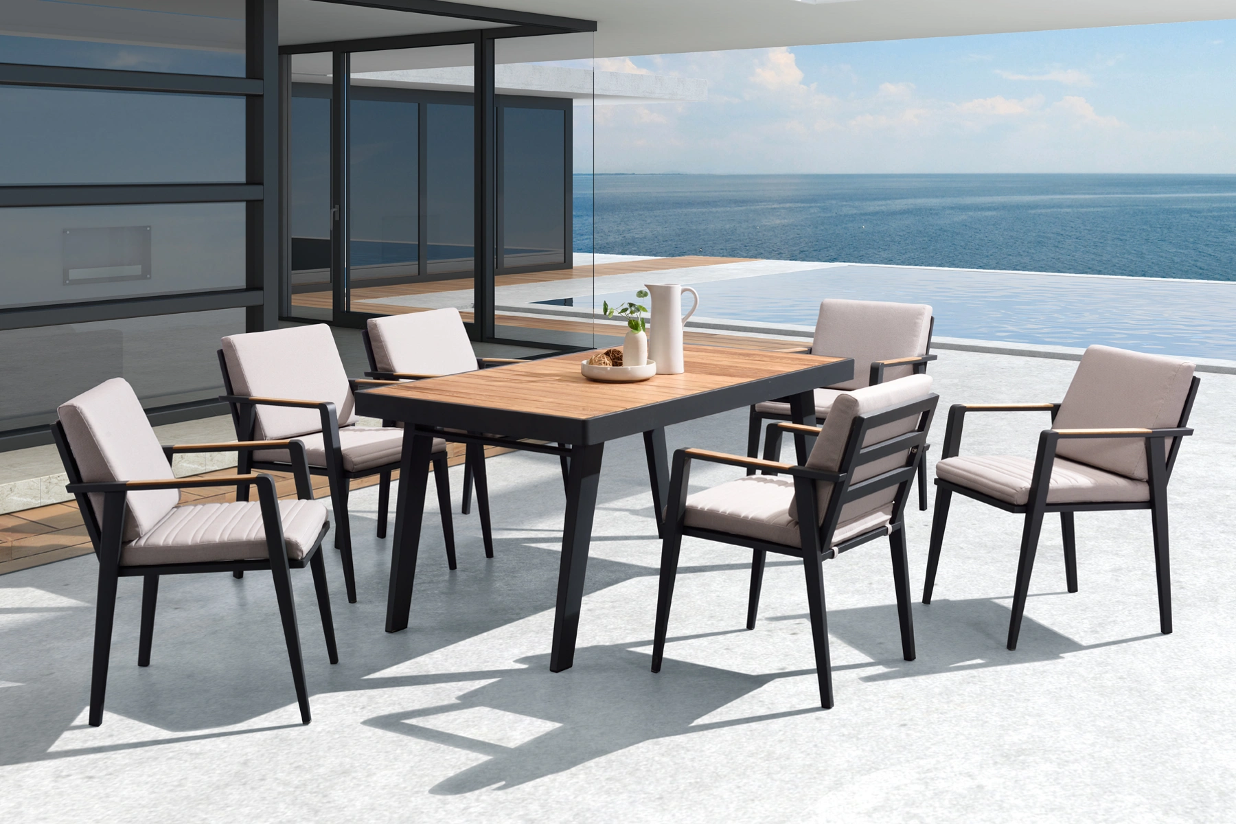 Emoti zestaw mebli ogrodowych dla 6 osób ze stołem 160 cm | HIGOLD Emoti zestaw ogrodowy dla 6 osób meble ogrodowe aluminium stół ogrodowy krzesła ekskluzywne meble ogrodowe Higold