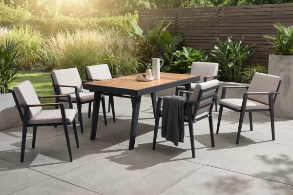 Emoti zestaw ogrodowy dla 6 osób meble ogrodowe aluminium stół ogrodowy krzesła luksusowe meble ogrodowe Higold