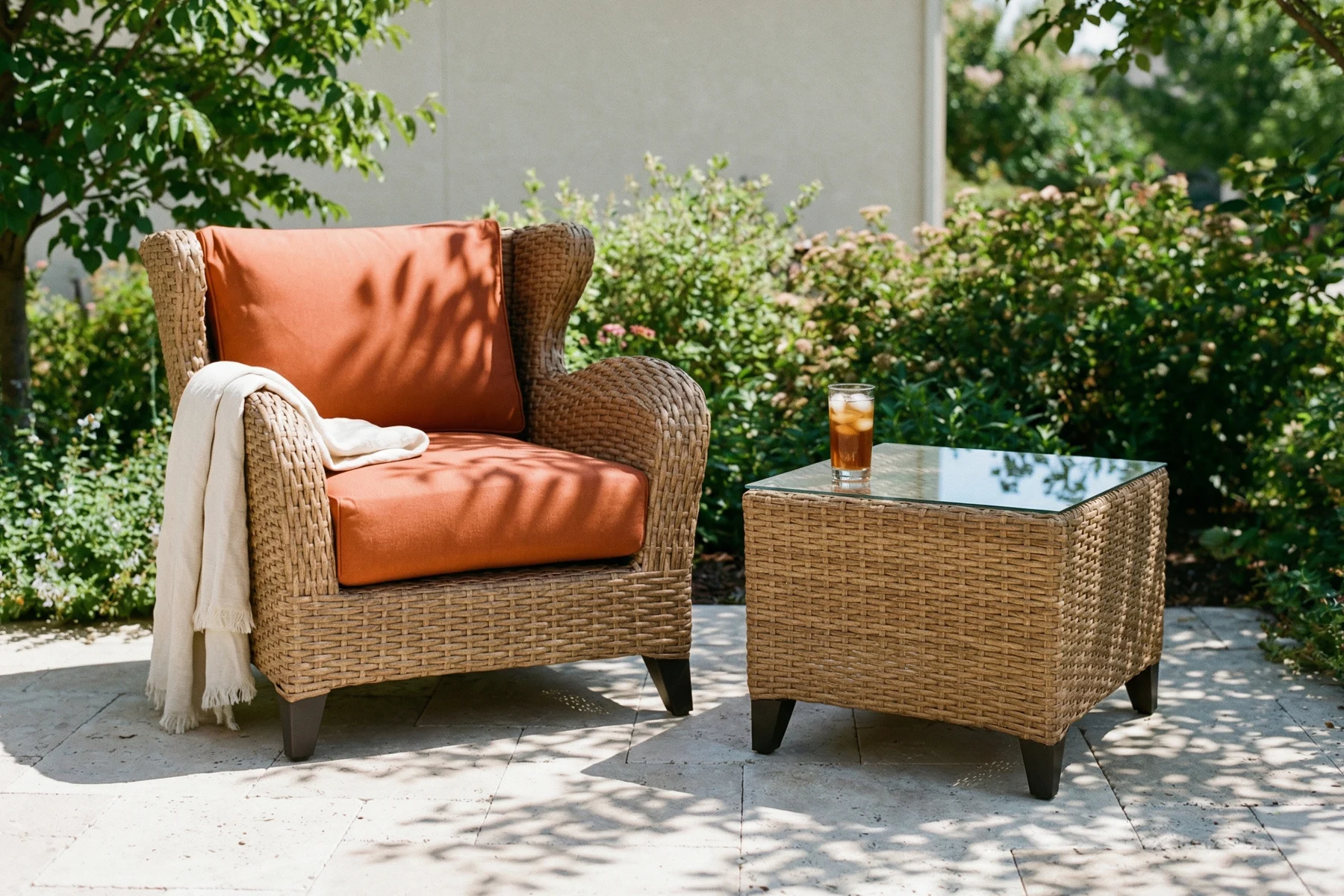 Houston zestaw wypoczynkowy meble ogrodowe fotel ogrodowy tapicerka Desert pomarańczowa meble technorattanowe Twojasiesta