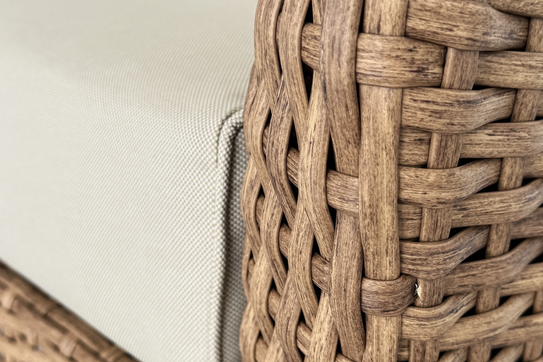 Houston zestaw wypoczynkowy meble ogrodowe z technorattanu poduszki kolor Dune piaskowy technorattan orzechowy meble ogrodowe technorattanowe Twojasiesta