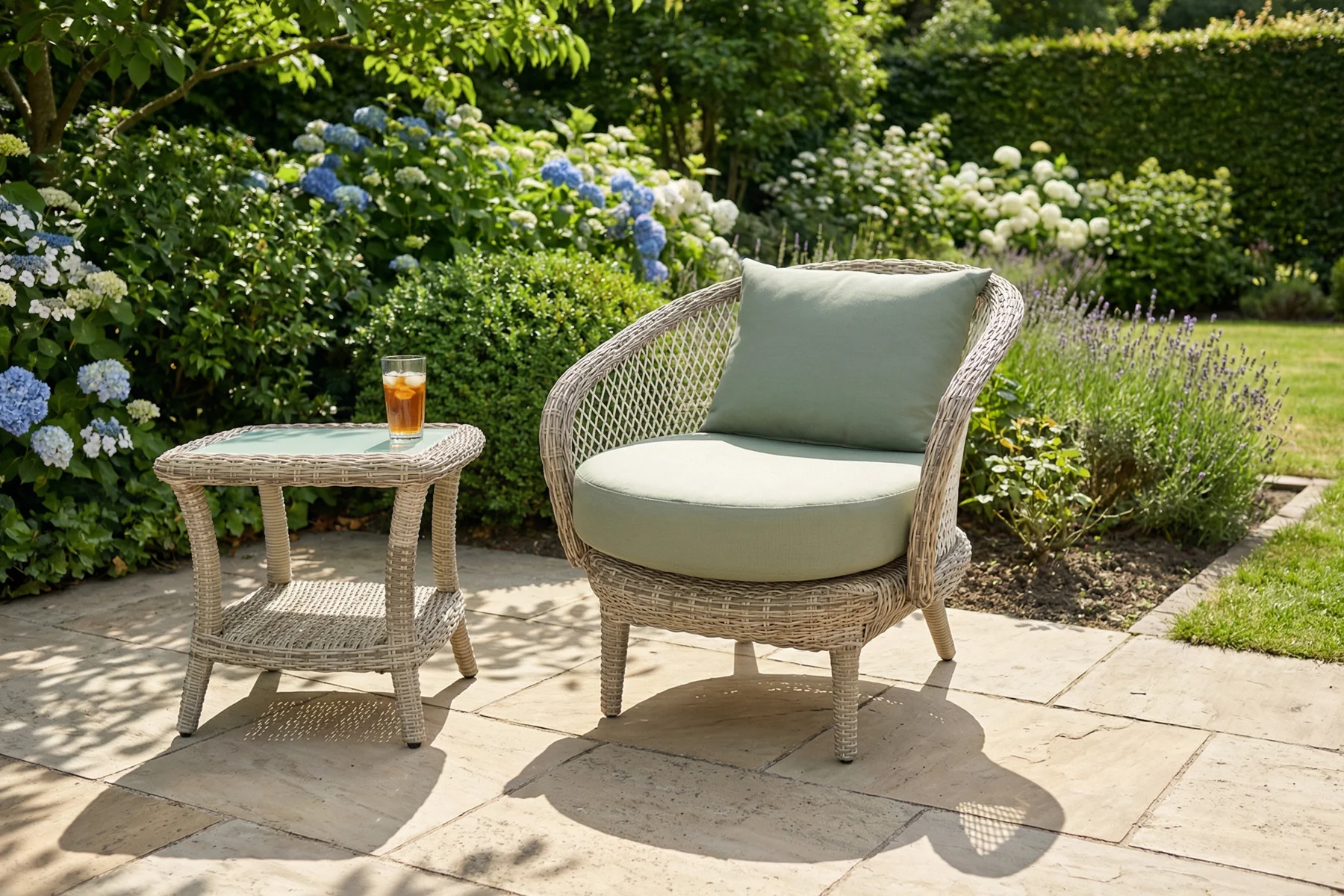 Napoli CB meble ogrodowe technorattan zestaw kawowy fotel ogrodowy stolik ogrodowy tapicerka kolor zielony verte meble ogrodowe Twoja Siesta