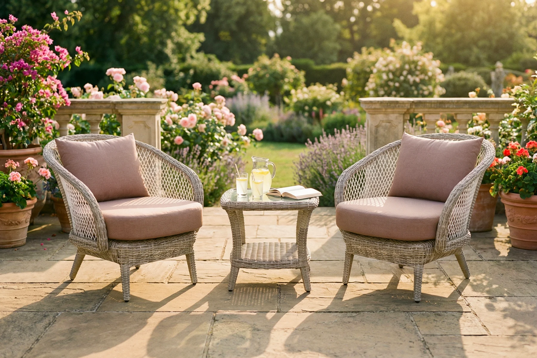 Napoli CB meble ogrodowe technorattan zestaw kawowy kolor poduszek Rosę brudny róż zestaw ogrodowy Twoja Siesta