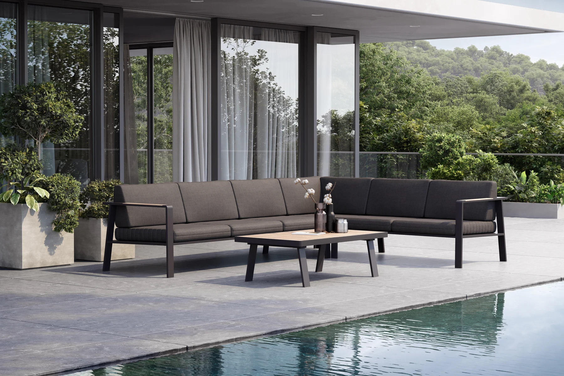 Nofi narożnik ogrodowy meble tarasowe Nofi Black meble aluminiowe Higold