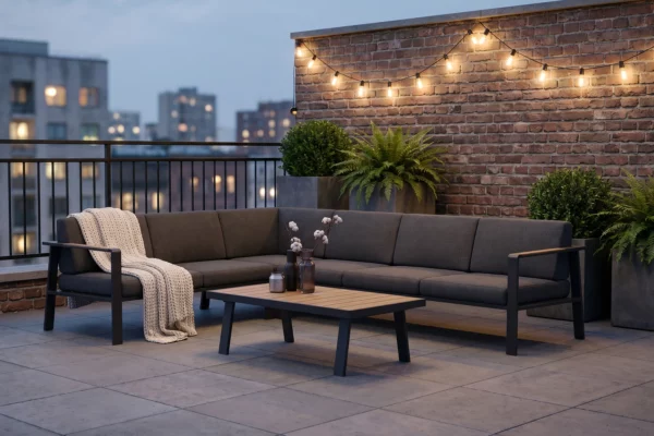 Nofi narożnik ogrodowy meble tarasowe Nofi Black meble ogrodowe aluminiowe Higold