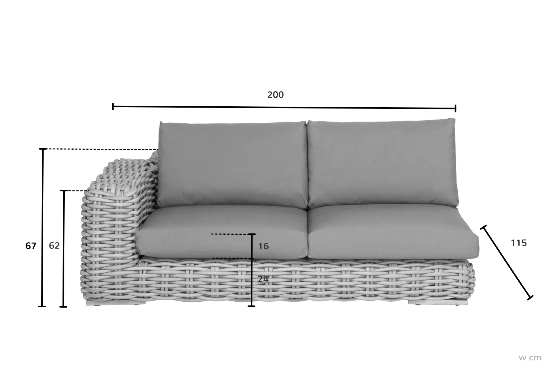 FFF modułowy zestaw wypoczynkowy z technorattanu wymiary sofa ogrodowa podwójna moduł prawy meble ogrodowe Apple Bee