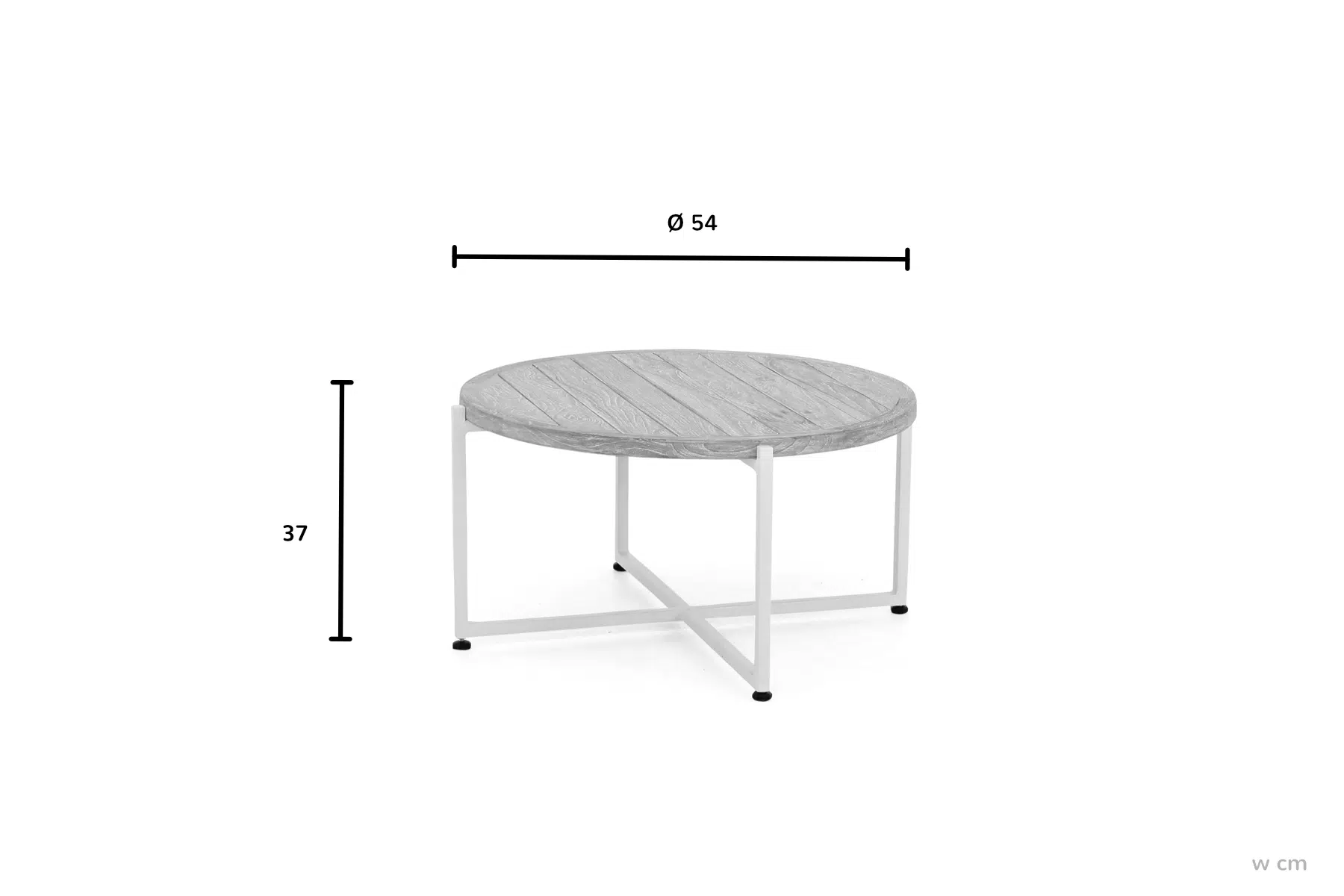 Milou biały stolik kawowy z blatem teakowym wymiary stolik ogrodowy 54 cm teak aluminium ekskluzywne meble ogrodowe Apple Bee