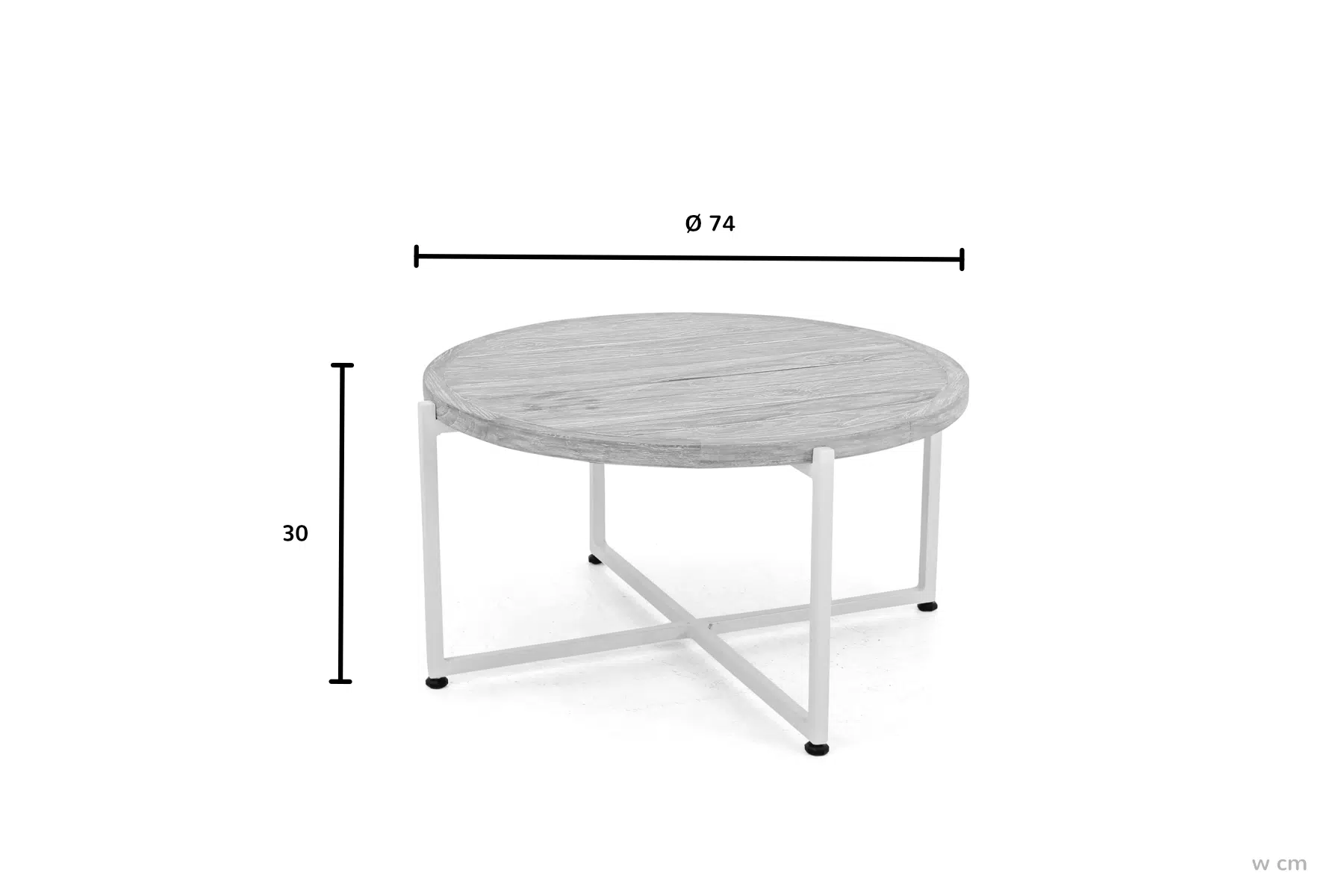 Milou biały stolik kawowy z blatem teakowym wymiary stolik ogrodowy 74 cm teak aluminium ekskluzywne meble ogrodowe Apple Bee