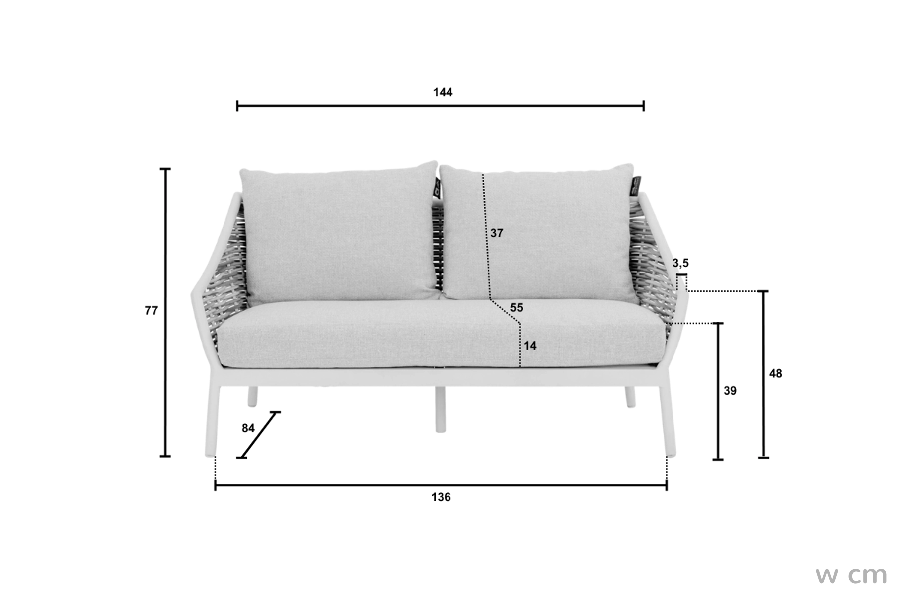 Milou Black meble ogrodowe technorattan Apple Bee wymiary sofa ogrodowa podwójna - 2 osobowa