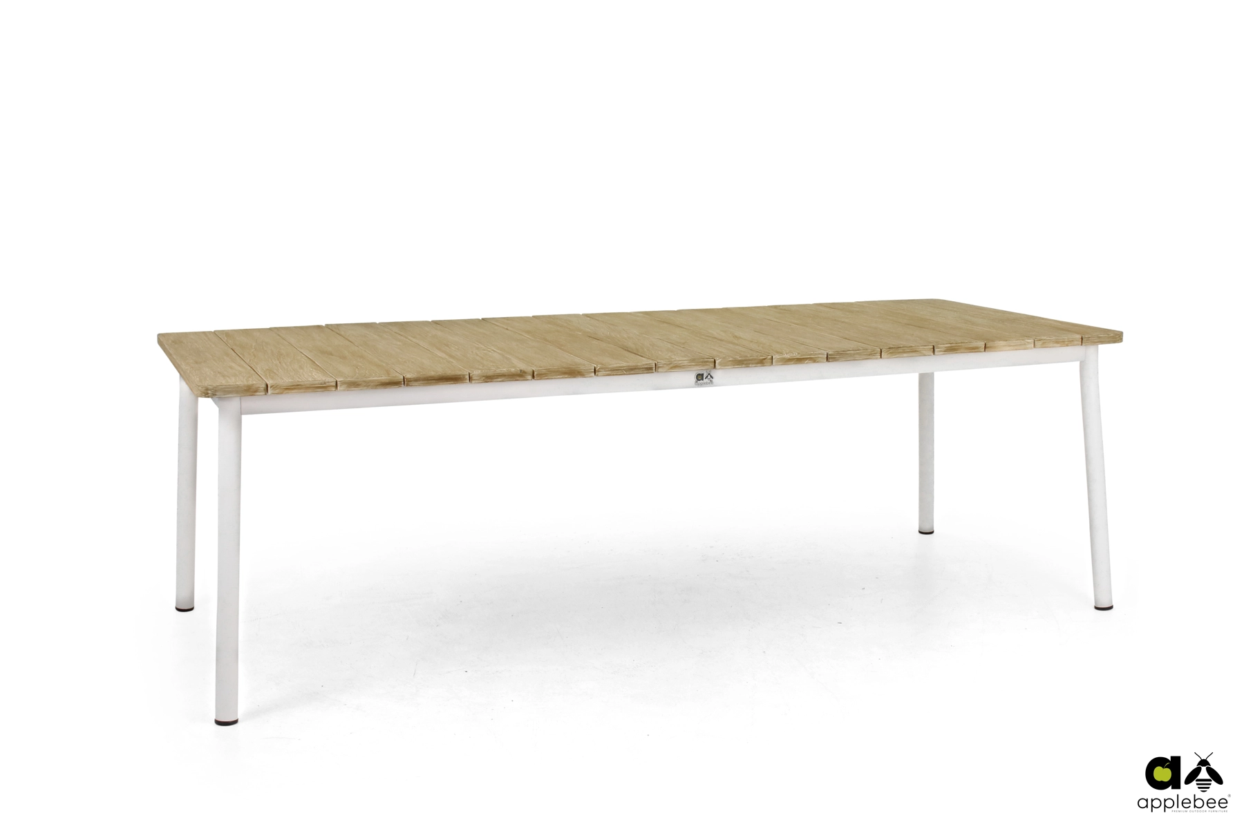 Milou White stół ogrodowy 240 cm z blatem tekowym | Apple Bee Milou White luksusowe meble stołowe technorattan aluminium białe stół ogrodowy 240 cm meble ogrodowe Apple Bee