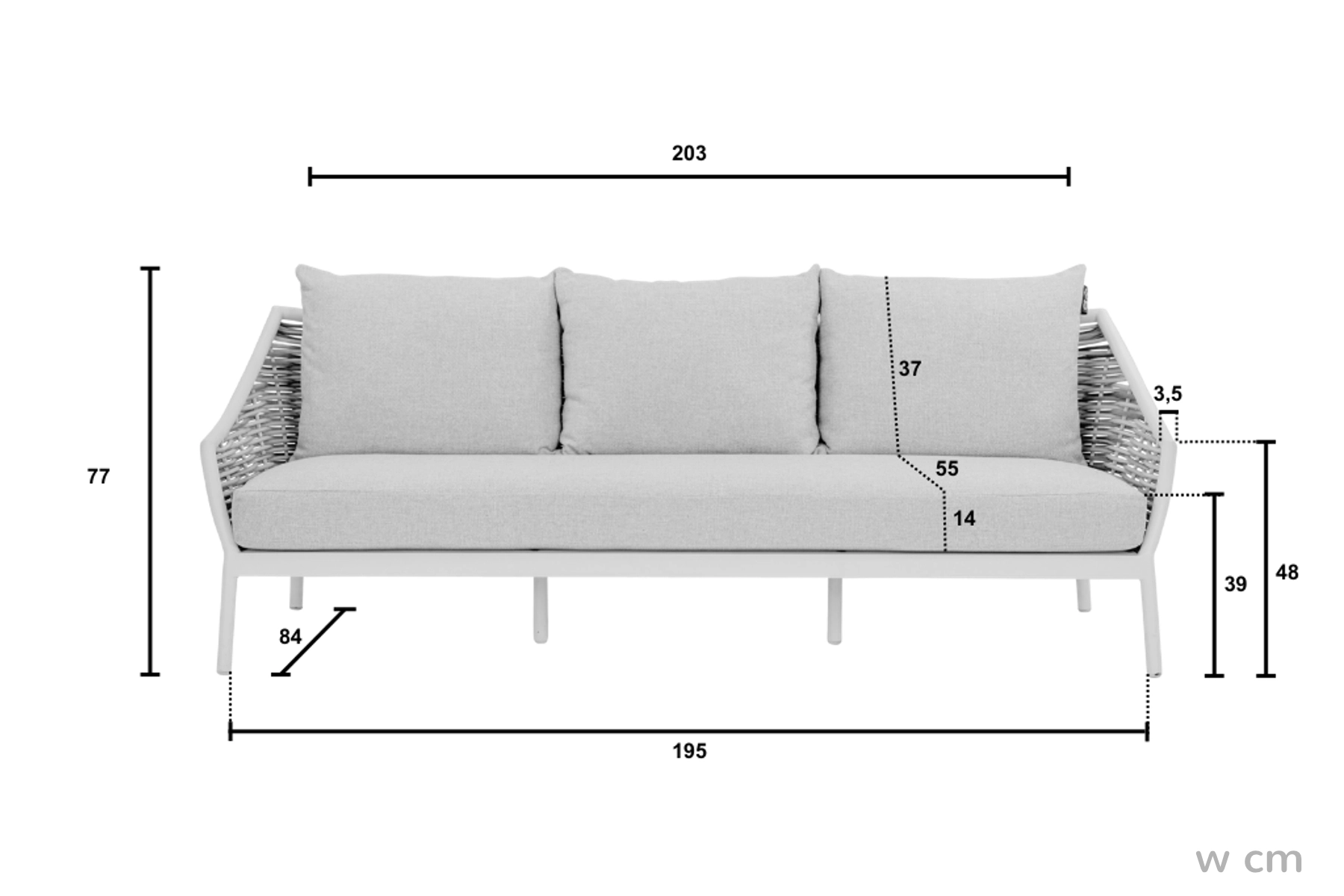 Milou White meble ogrodowe technorattan zestaw wypoczynkowy wymiary sofa ogrodowa potrójna Apple Bee