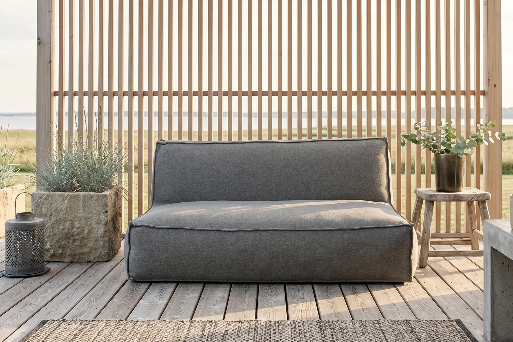 C2 Edge sofa ogrodowa ciemnoszara | Troispommes Home C2 Edge nowoczesna podwójna sofa ogrodowa z tkaniny ciemnoszara meble ogrodowe Troispommes Home