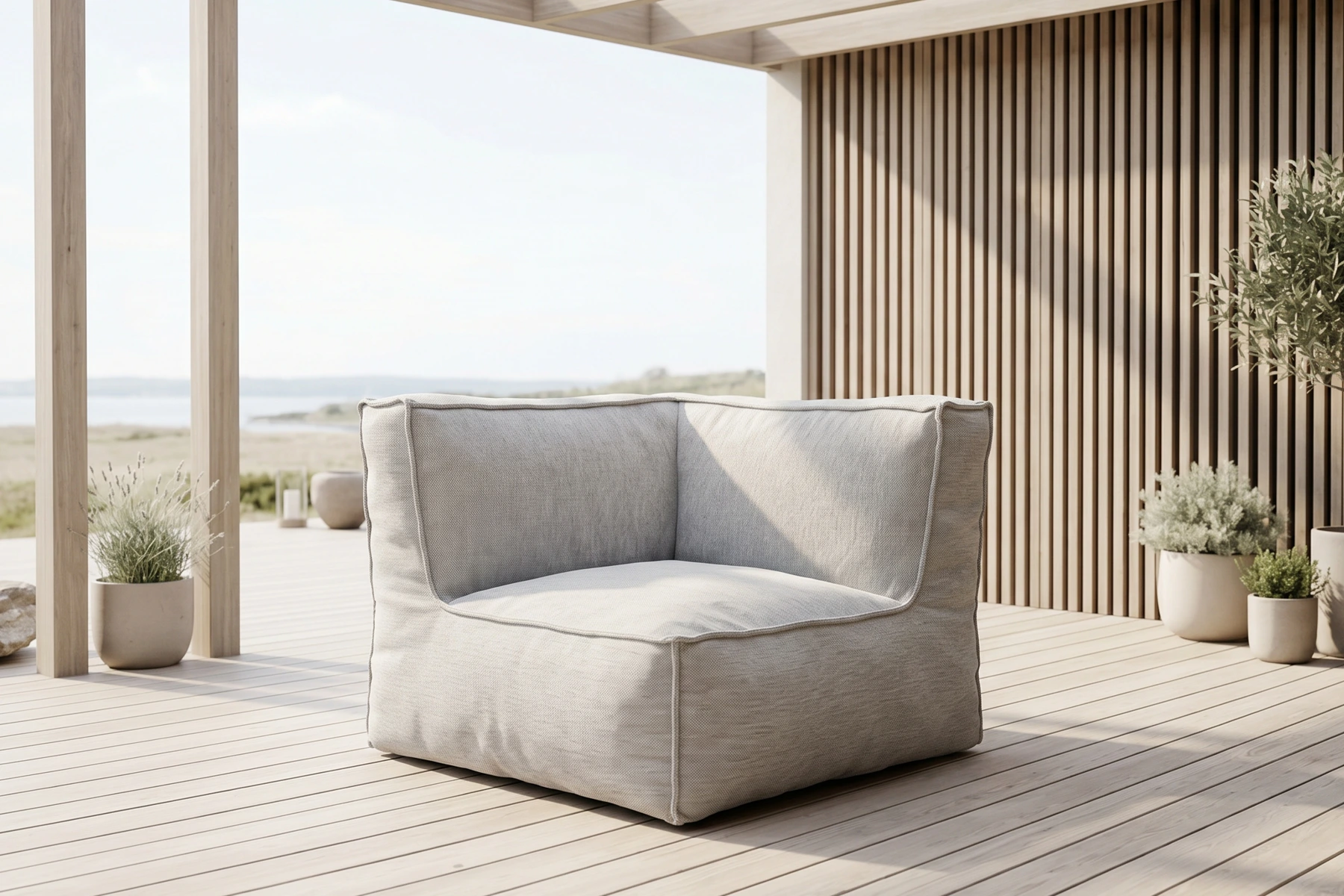 C2 Edge fotel ogrodowy narożny z wytrzymałej tkaniny | Troispommes Home C2 Edge nowoczesny narożny fotel ogrodowy z tkaniny jasnoszary meble ogrodowe Troispommes Home