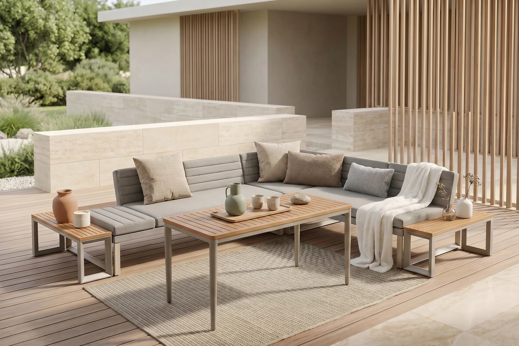 Oslo VIP sofa leżanka stolik ogrodowy wysoki | Twoja Siesta Oslo VIP zestaw wypoczynkowy meble ogrodowe z aluminium Twoja Siesta