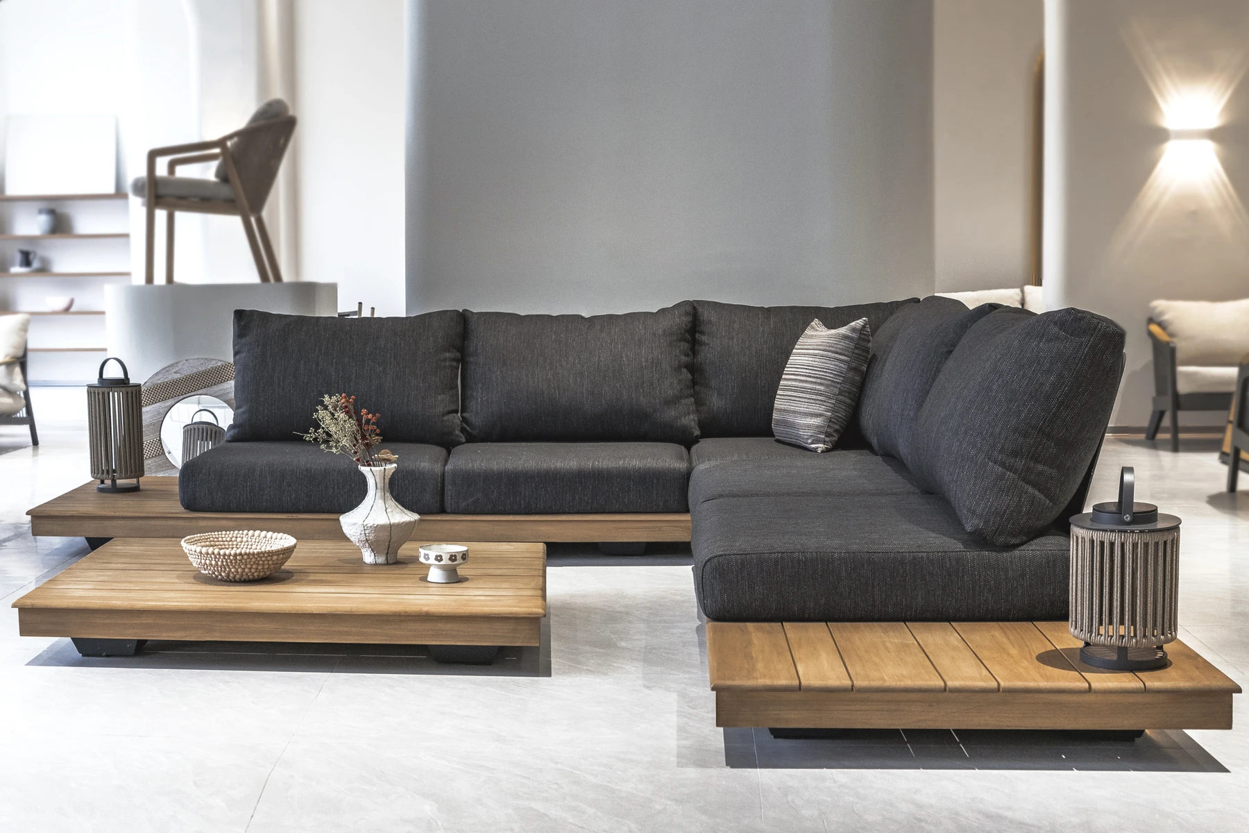 Capri narożnik ogrodowy | Twoja Siesta Capri narożnik tarasowy z drewna tekowego aluminium duży narożnik meble ogrodowe premium Twoja Siesta