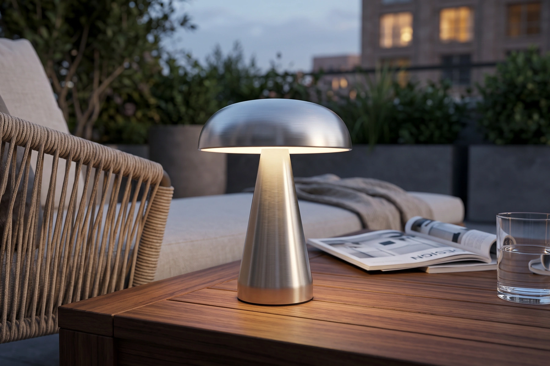 Fungo lampa stołowa LED - srebrny | Twoja Siesta Fungo lampa ogrodowa bezprzewodowa LED ledowa srebrna lampa stołowa