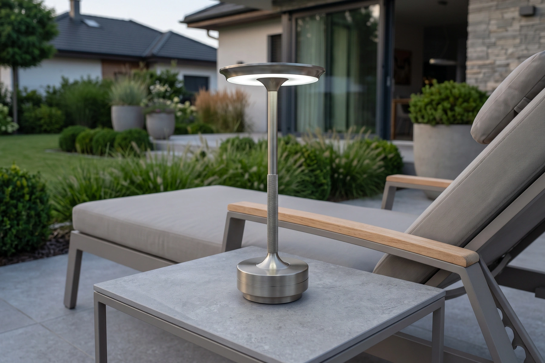 Modena lampa stołowa bezprzewodowa LED kolor srebrny lampa ogrodowa