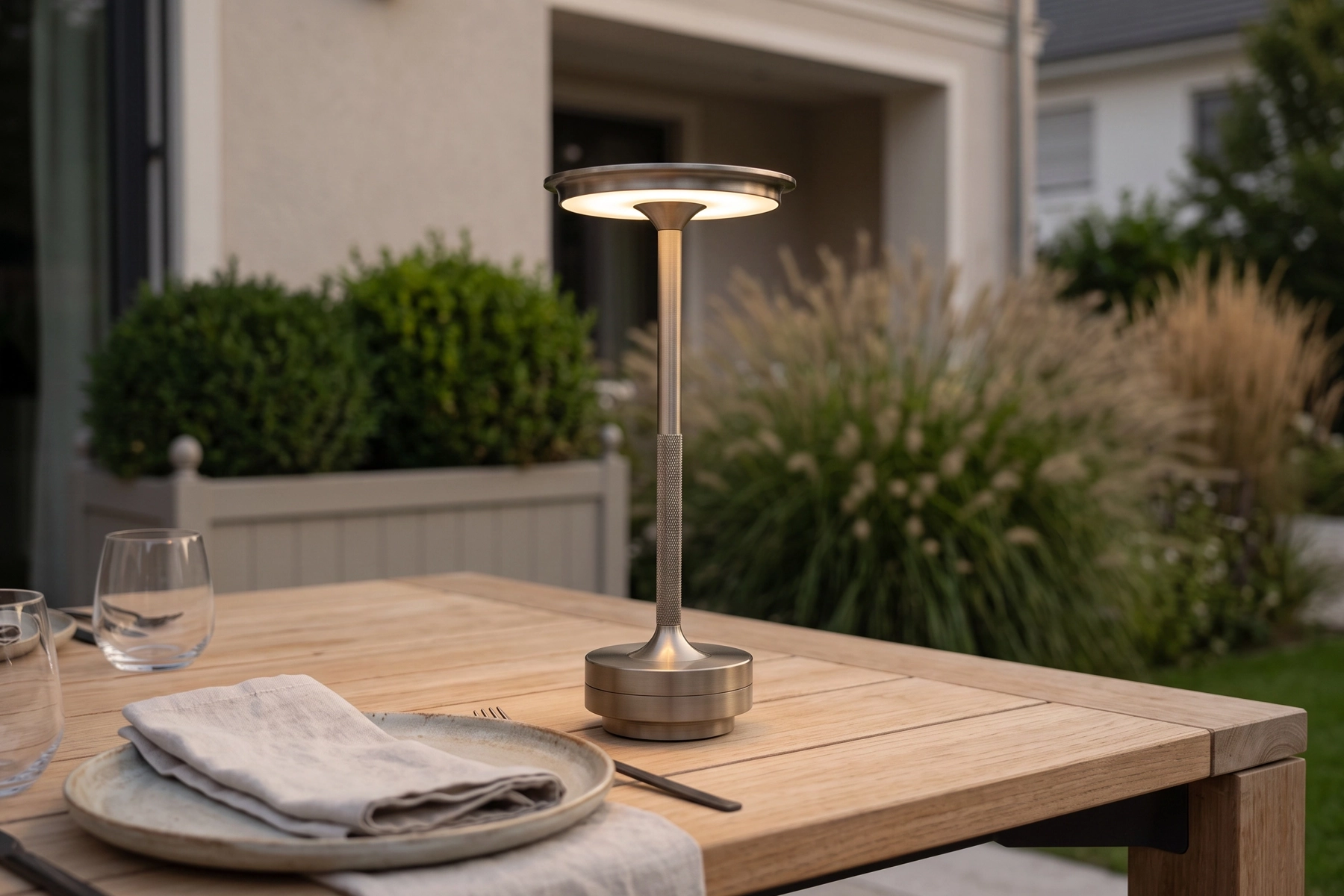 Modena lampa stołowa bezprzewodowa LED srebrny lampa ogrodowa