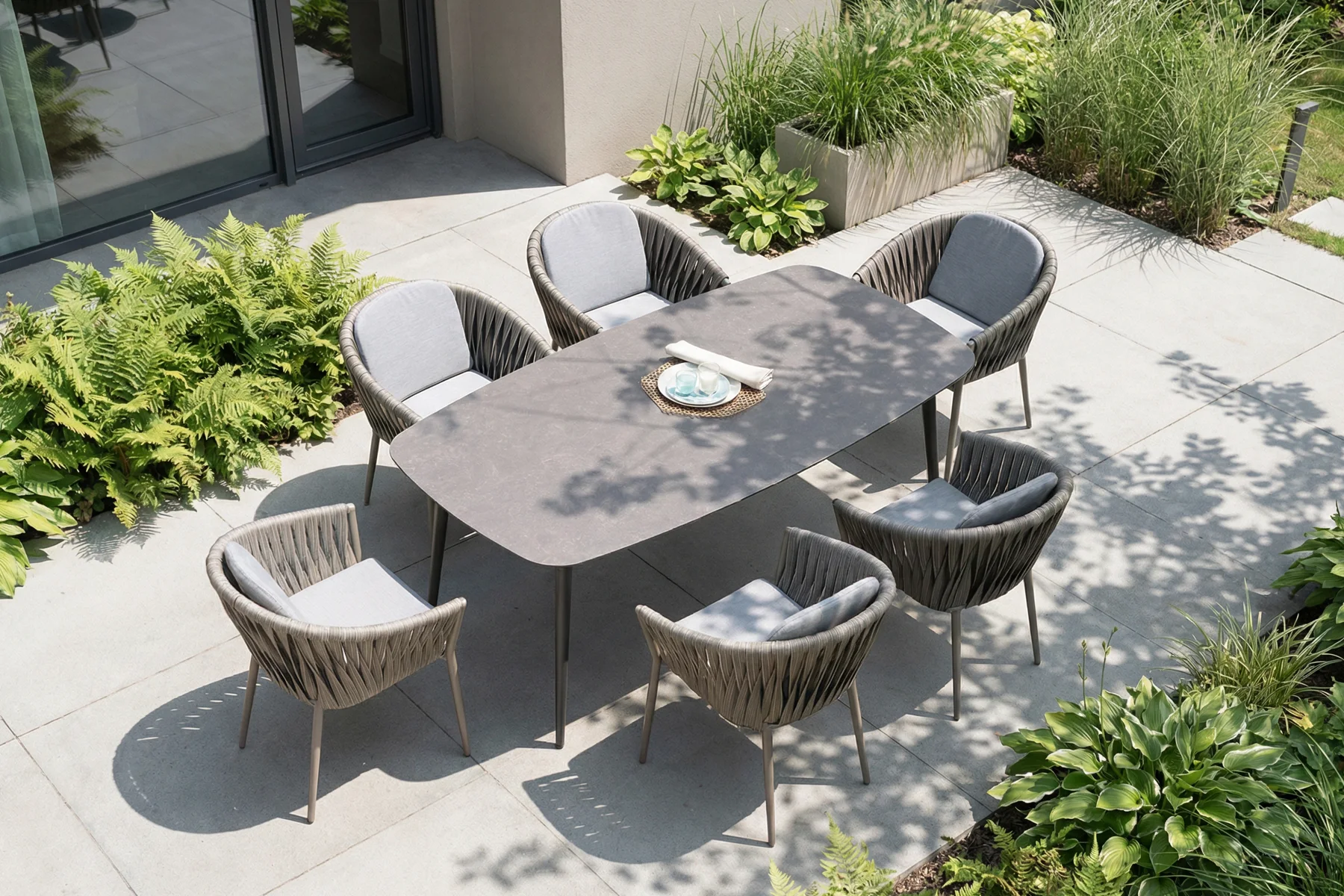 Manarola zestaw ogrodowy aluminium technorattan dla 6 osób | Twoja Siesta Manarola meble ogrodowe zestaw stołowy 6-8 osób stół ogrodowy 6 osobowy meble tarasowe premium Twoja Siesta