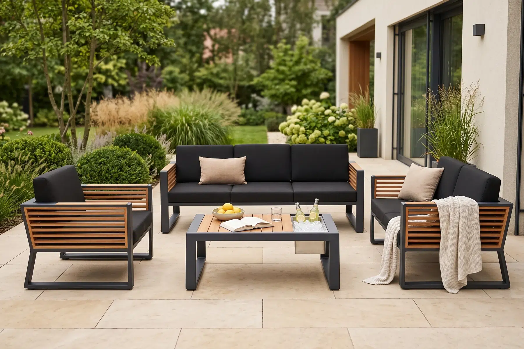 New York ekskluzywne meble aluminiowe duży zestaw wypoczynkowy sofa ogrodowa fotel ogrodowy stolik meble ogrodowe Higold